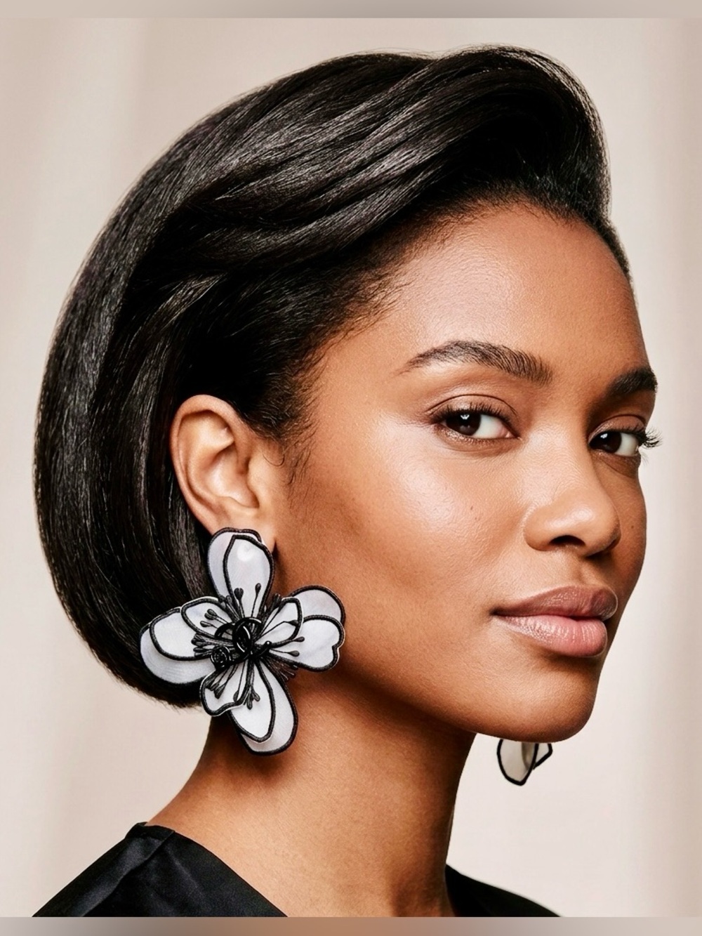 Handmade Chic Sheer Floral Statement Earrings – Black & White Bloom Earrings